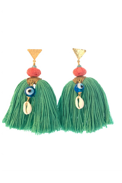 Teal Tassle Earrings