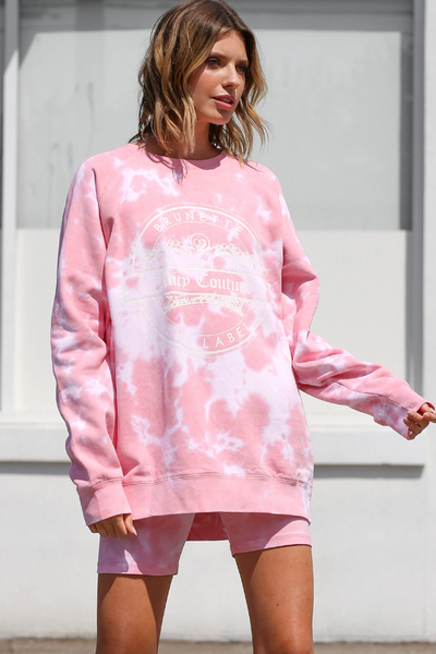 The "VARSITY CROWN CREST" Pink Marble Tie-Dye Big Sister Crew Neck Sweatshirt