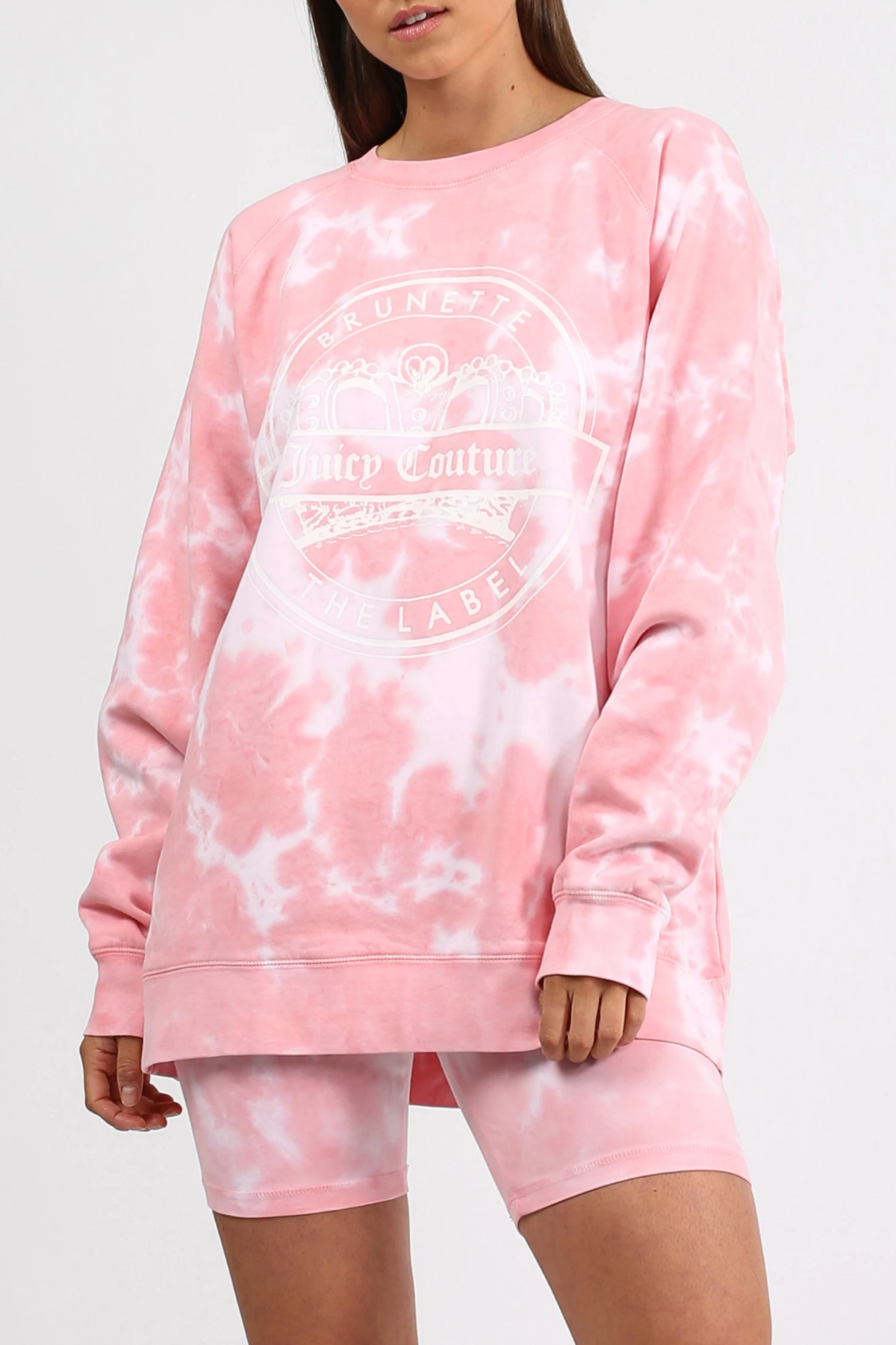 The "VARSITY CROWN CREST" Pink Marble Tie-Dye Big Sister Crew Neck Sweatshirt