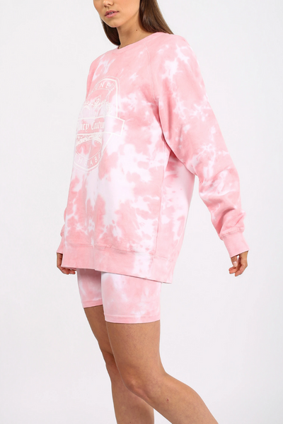 The "VARSITY CROWN CREST" Pink Marble Tie-Dye Big Sister Crew Neck Sweatshirt