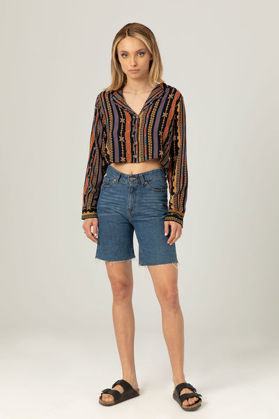 Back Lace Cropped Shirt | Arabian Print