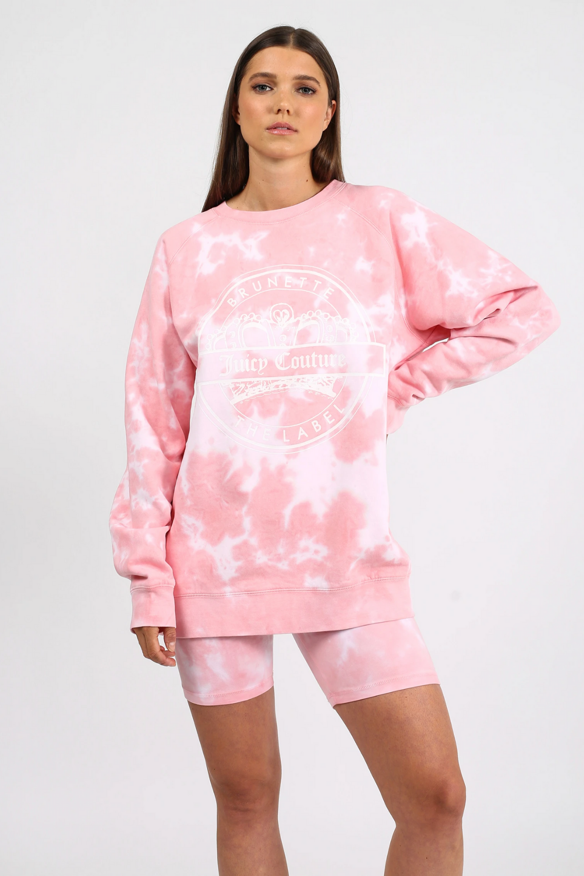 The "VARSITY CROWN CREST" Pink Marble Tie-Dye Big Sister Crew Neck Sweatshirt