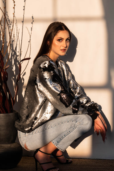 Black & Grey Sequin Sweatshirt - ShopAuthentique