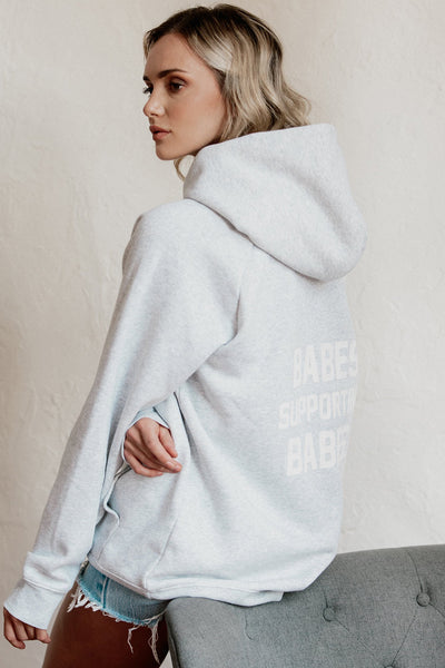 The "BABES SUPPORTING BABES" Big Sister Hoodie | Pebble Grey