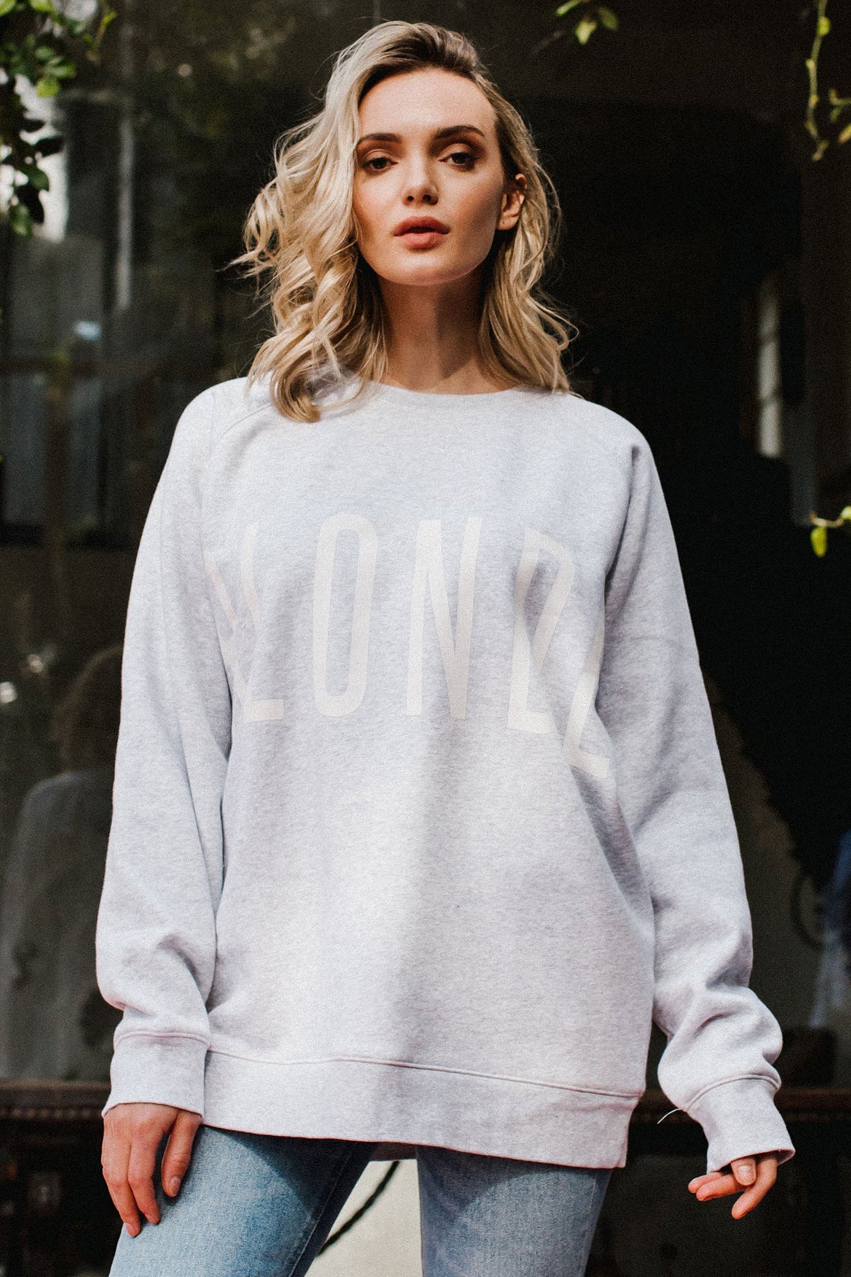 The "BLONDE" Big Sister Crew Neck Sweatshirt | Pebble Grey