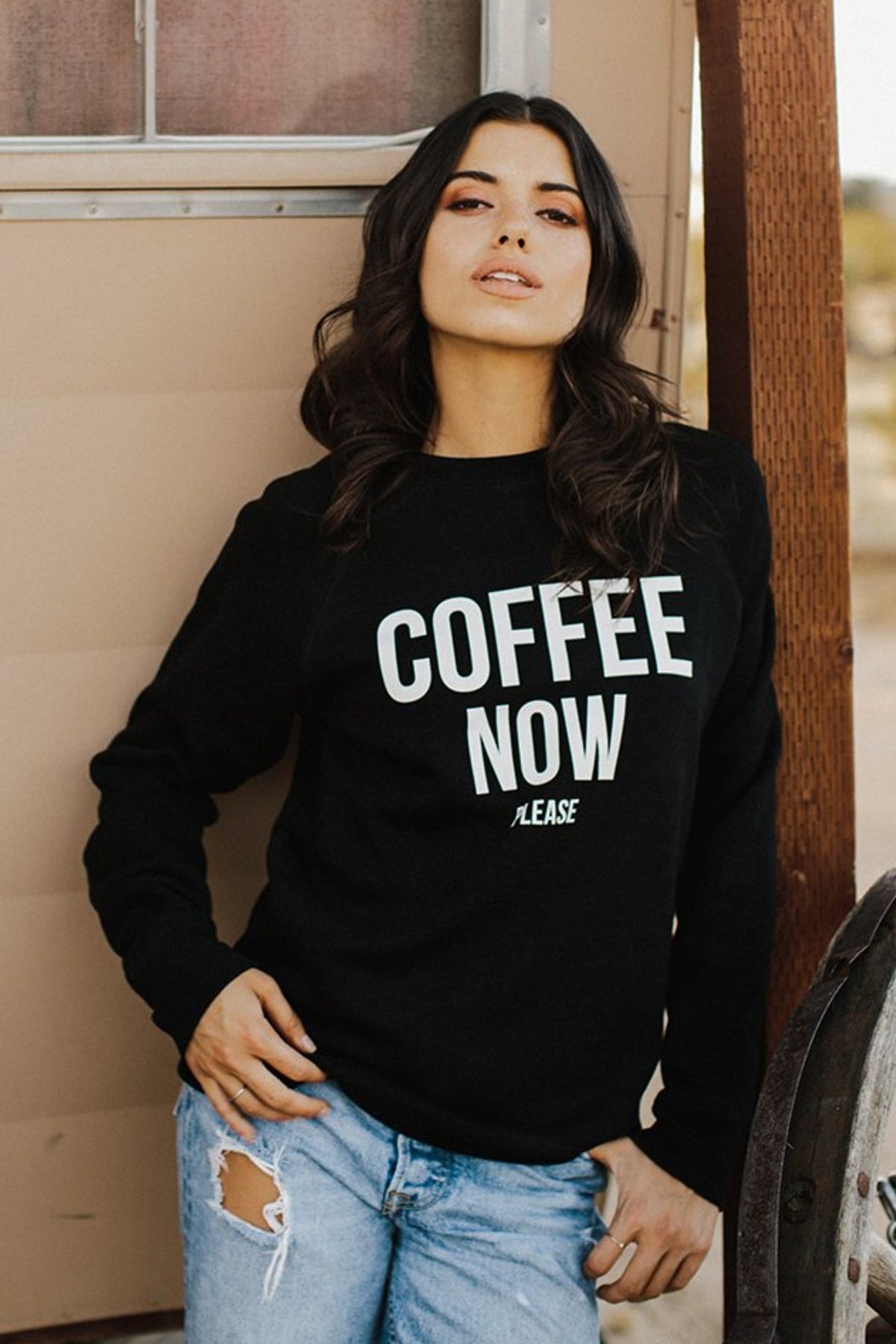 The "COFFEE NOW PLEASE" Crew Neck Sweatshirt | BLACK