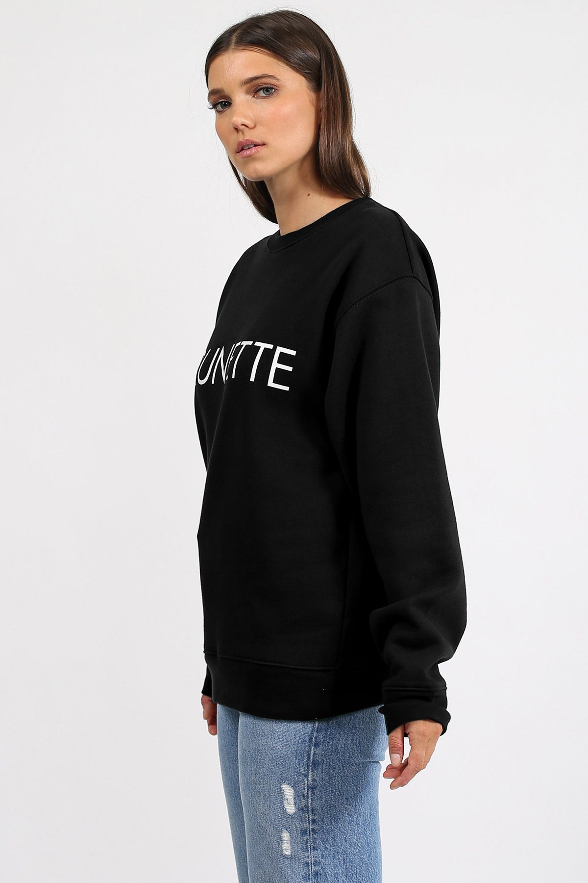 The "BRUNETTE" Classic Crew Neck Sweatshirt | Black