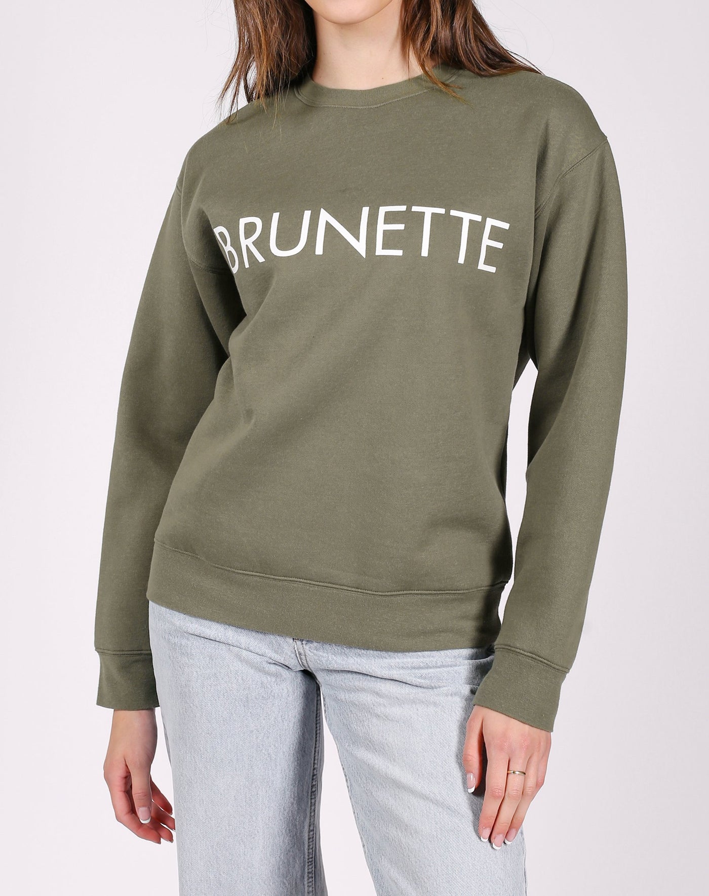 The "BRUNETTE" Classic Crew Neck Sweatshirt | Olive