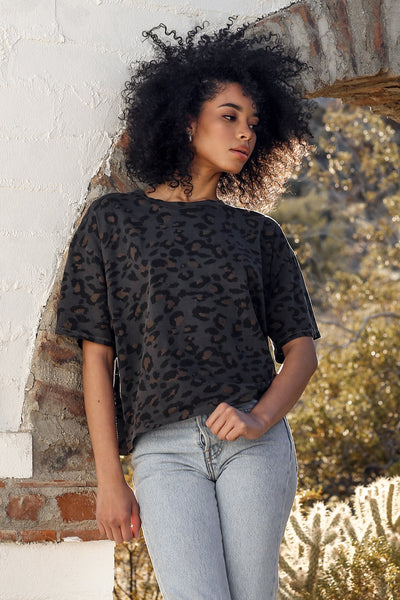 The "LEOPARD" Boxy Crew Neck Tee | Slate