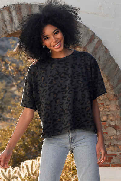 The "LEOPARD" Boxy Crew Neck Tee | Slate