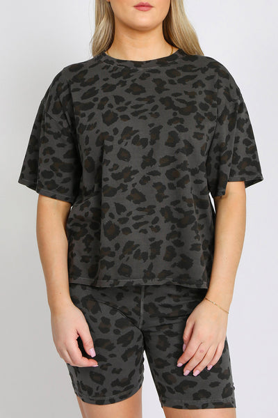 The "LEOPARD" Boxy Crew Neck Tee | Slate