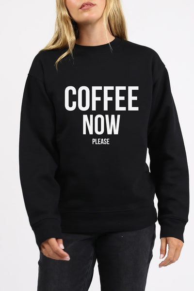 The "COFFEE NOW PLEASE" Crew Neck Sweatshirt | BLACK