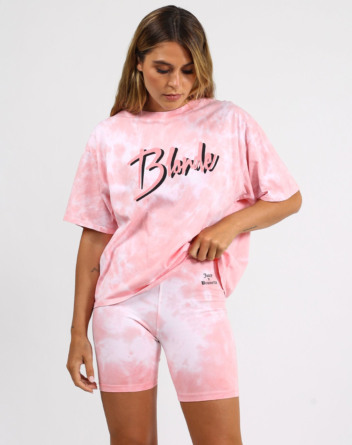 The "BLONDE" Pink Marble Tie-Dye Boxy Tee