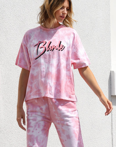 The "BLONDE" Pink Marble Tie-Dye Boxy Tee