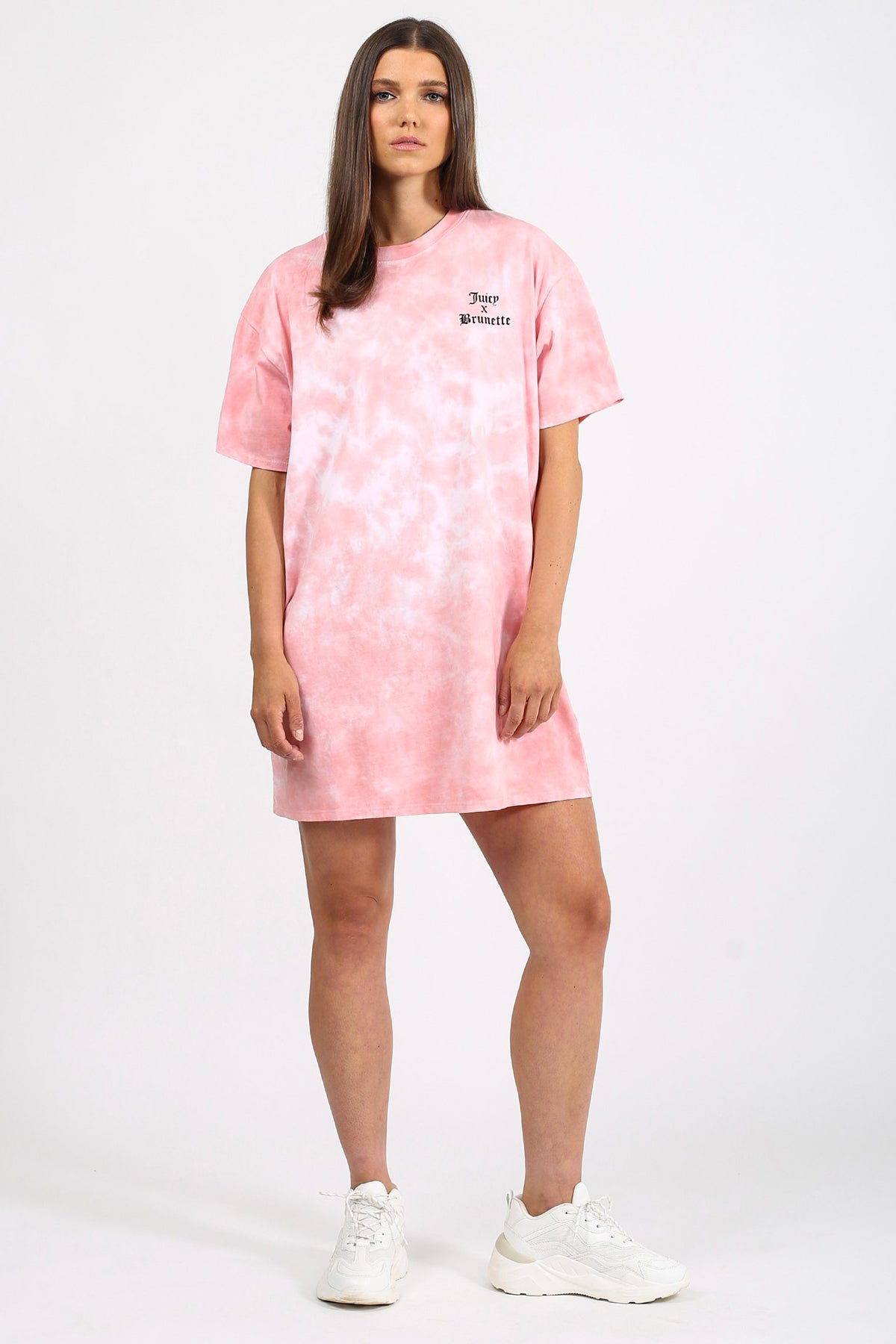 The "JUICY X BRUNETTE" Pink Marble Tie-Dye Boxy Tee Dress