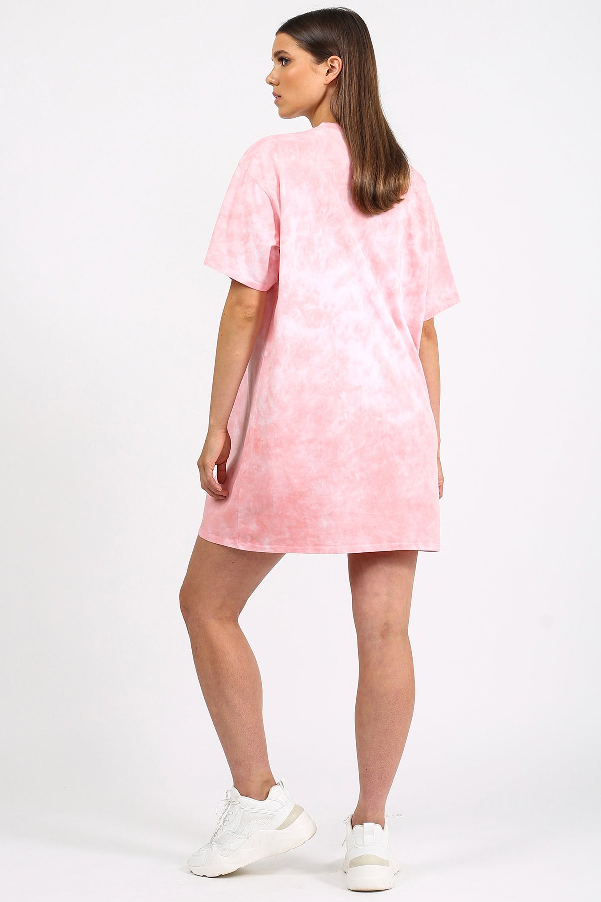 The "JUICY X BRUNETTE" Pink Marble Tie-Dye Boxy Tee Dress