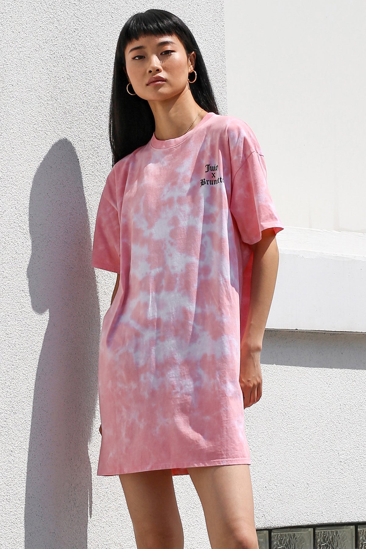 The "JUICY X BRUNETTE" Pink Marble Tie-Dye Boxy Tee Dress