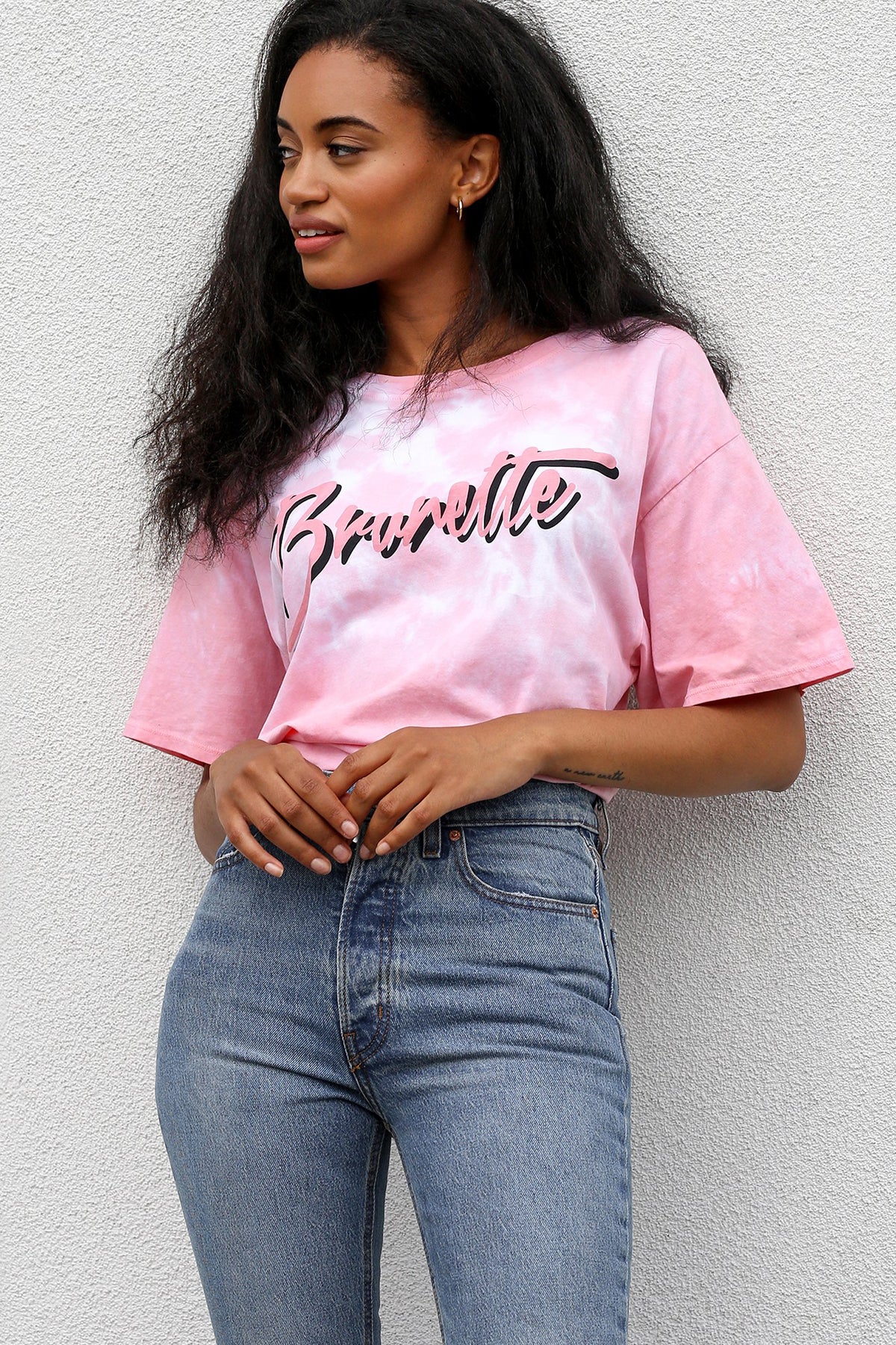 The "BRUNETTE" Pink Marble Tie-Dye Boxy Tee