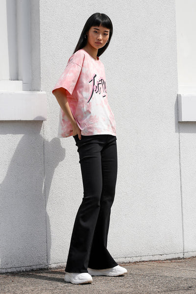 The "JET BLACK" Pink Marble Tie-Dye Boxy Tee