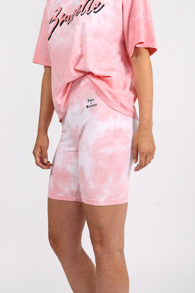 The "JUICY X BRUNETTE" Pink Marble Tie-Dye Biker Short