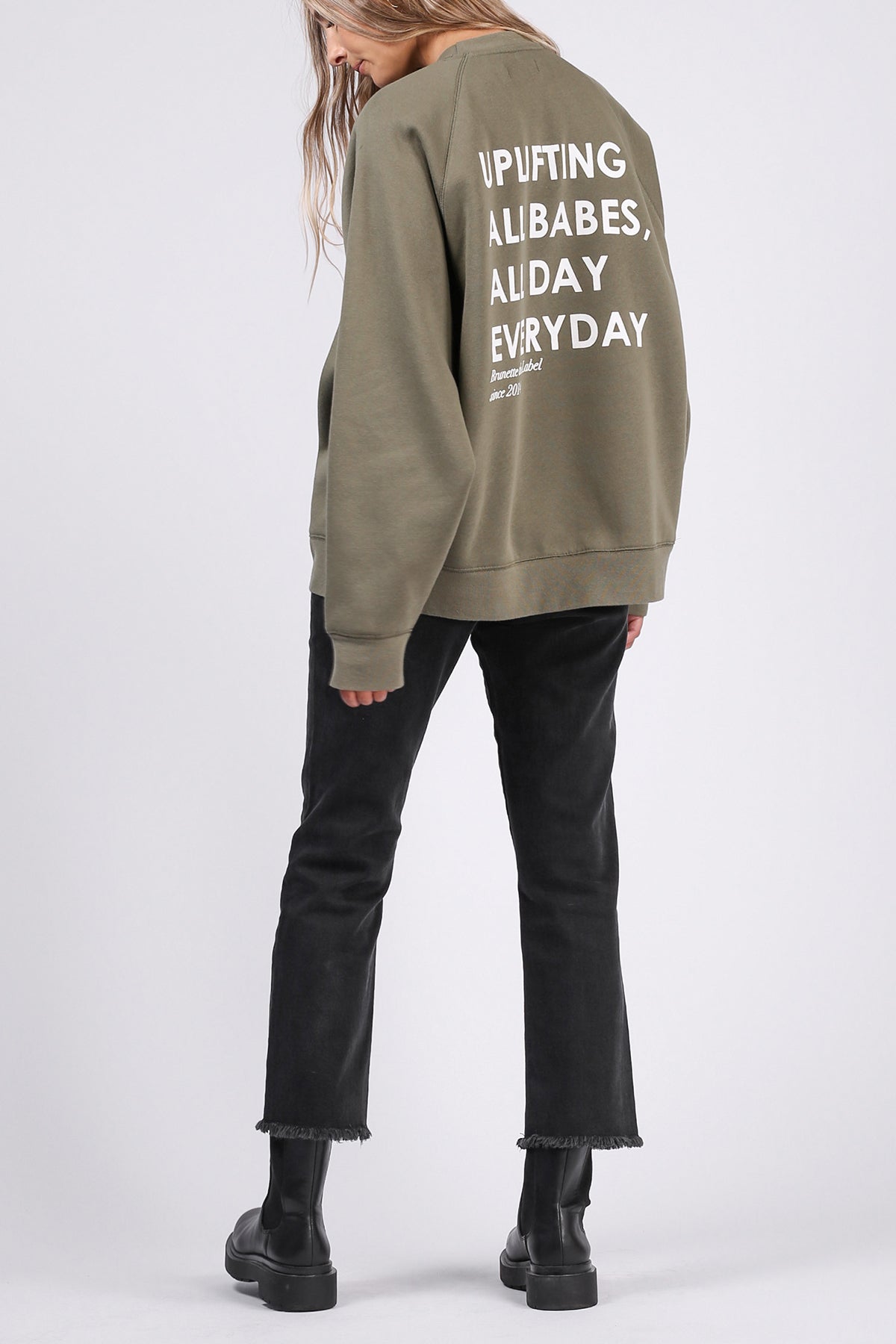 The "UPLIFT ALL BABES" Not Your Boyfriend's Crew Neck Sweatshirt | Olive