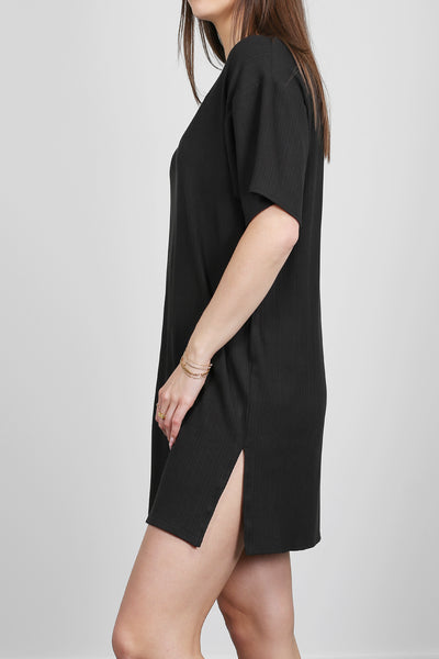 RIBBED TEE DRESS IN BLACK