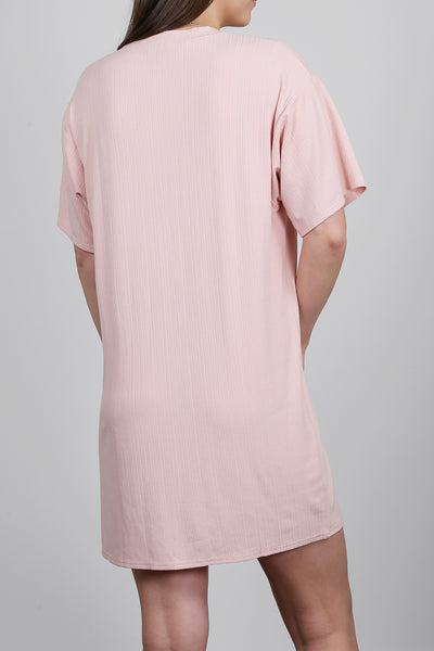 RIBBED TEE DRESS IN SOFT PEACH