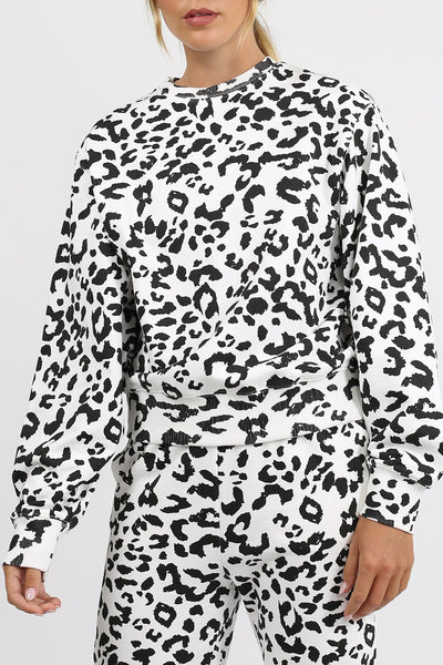 The "SNOW LEOPARD" Best Friend Crew Neck Sweatshirt | Black & Cream