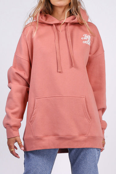 The "TAKE CARE" Big Sister Hoodie | Rose Blush