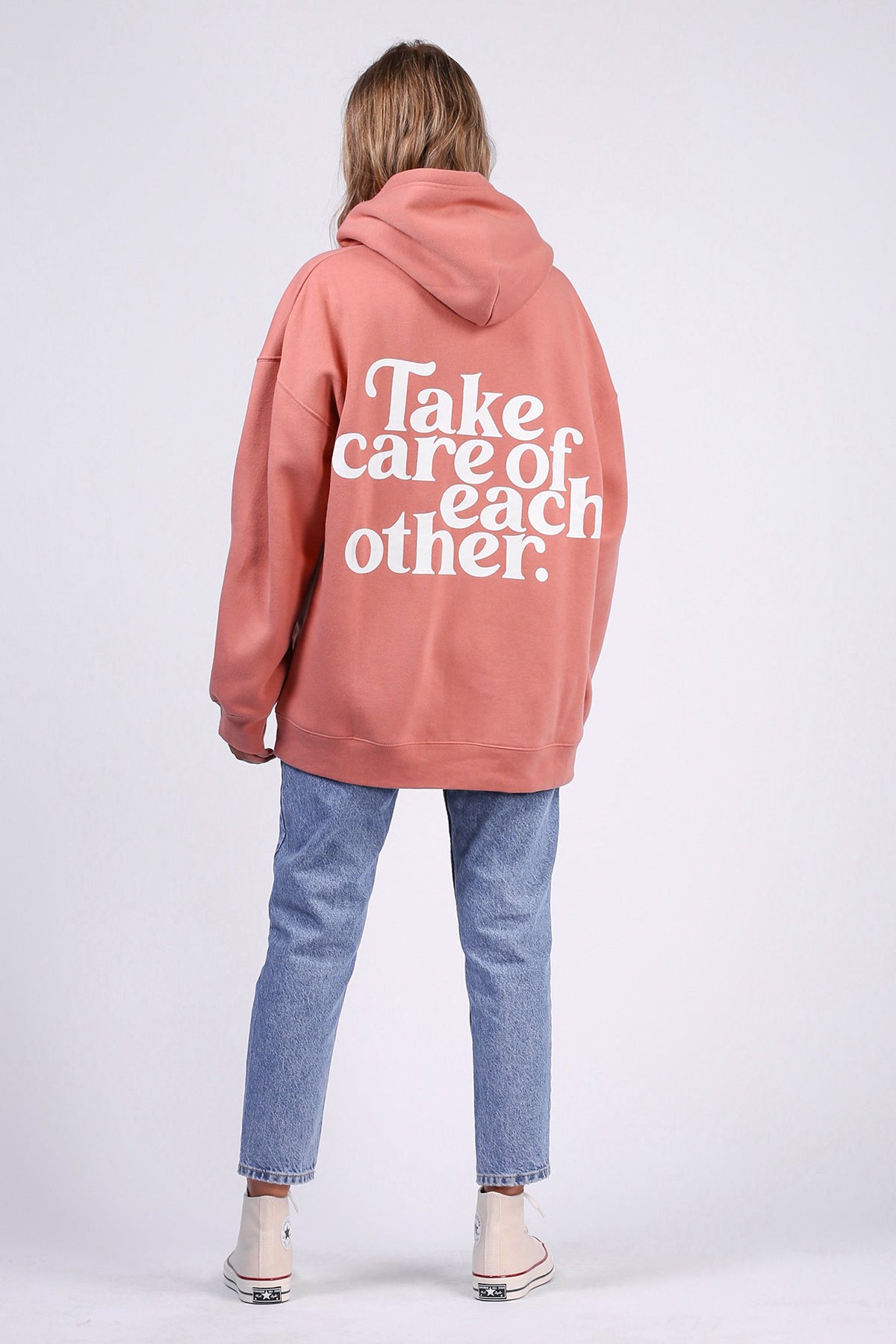 The "TAKE CARE" Big Sister Hoodie | Rose Blush