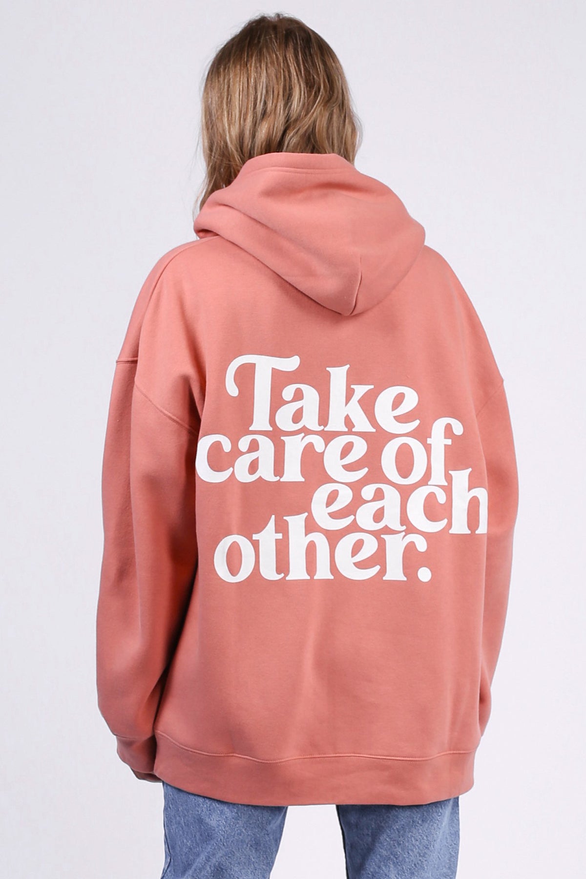 The "TAKE CARE" Big Sister Hoodie | Rose Blush