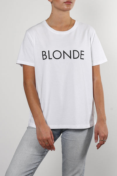 The "BLONDE" Classic Crew Neck Tee | White