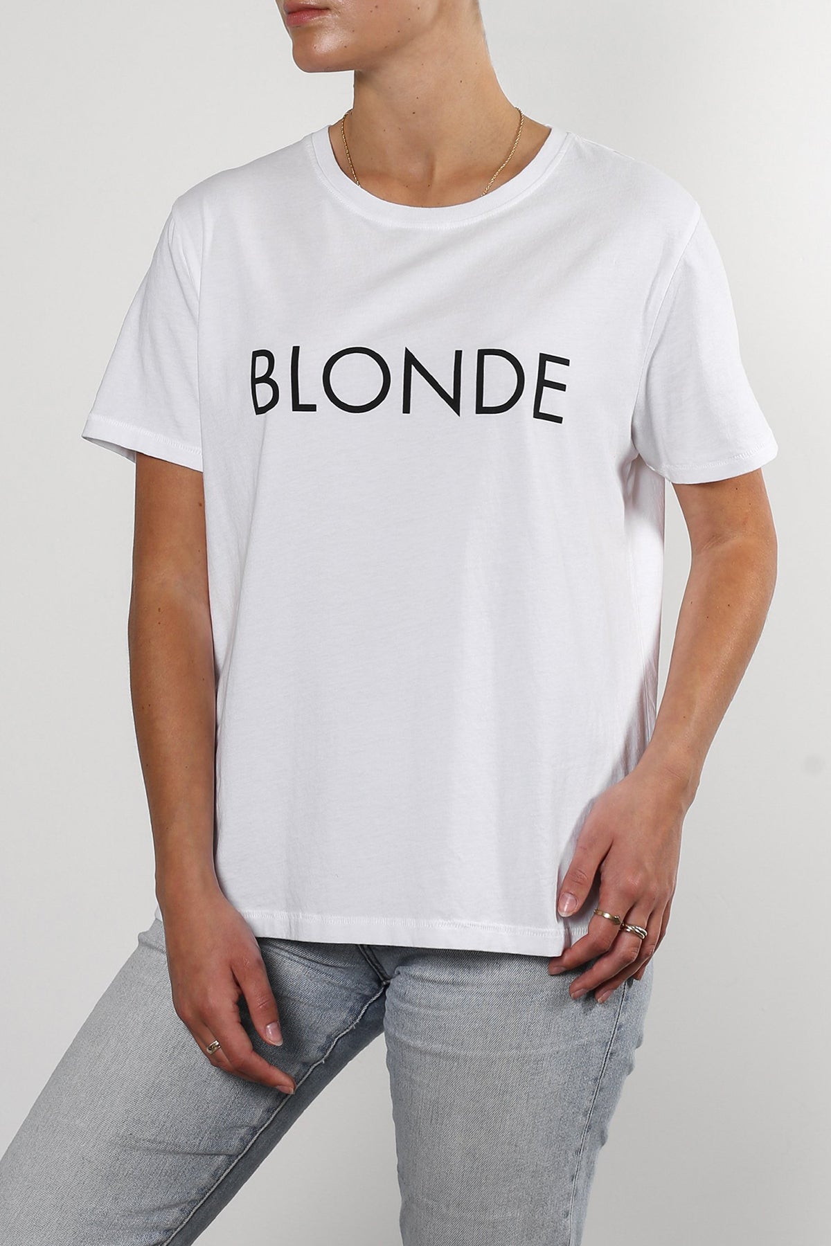 The "BLONDE" Classic Crew Neck Tee | White