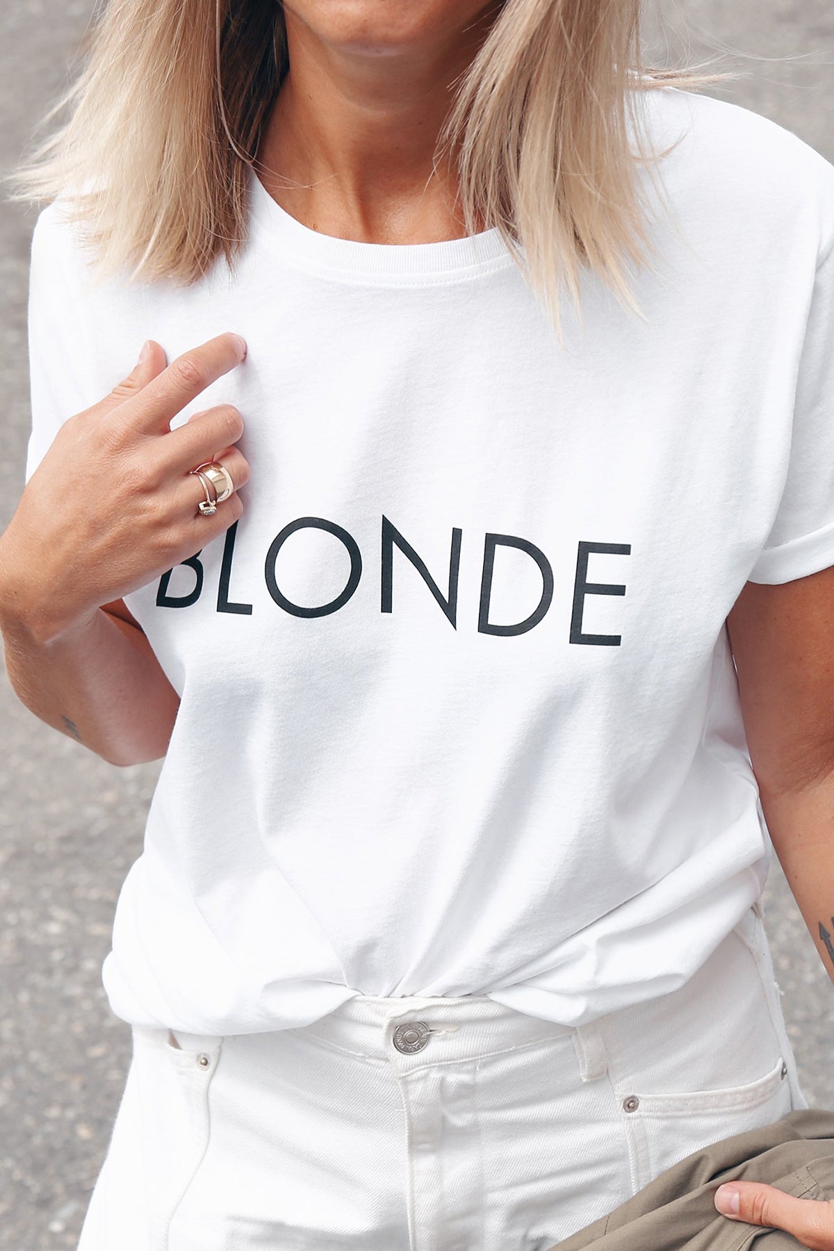 The "BLONDE" Classic Crew Neck Tee | White