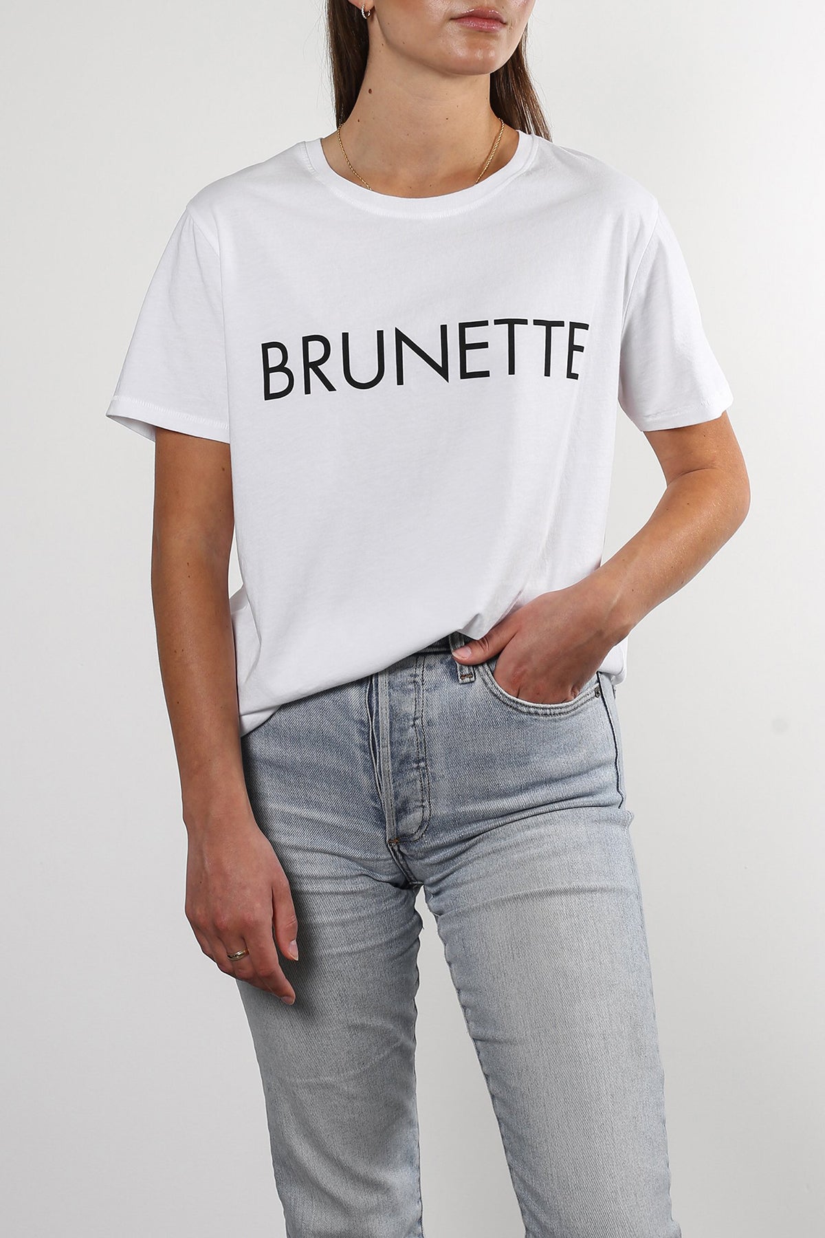 The "BRUNETTE" Classic Crew Neck Tee | White