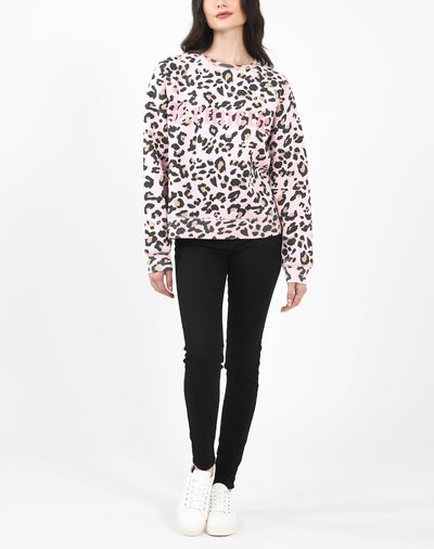 The "BRUNETTE" Pink Leopard Middle Sister Crew Neck Sweatshirt