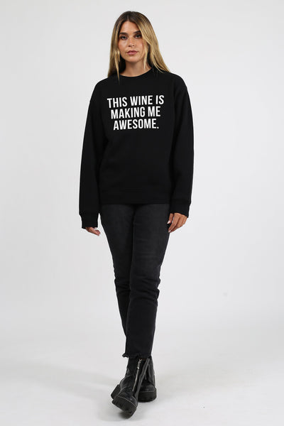 The "THIS WINE IS MAKING ME AWESOME" Classic Crew Neck Sweatshirt | Black