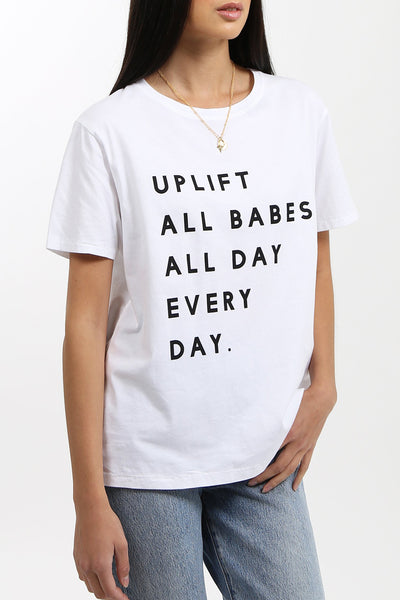 The "UPLIFT ALL BABES" Classic Crew Neck Tee | White