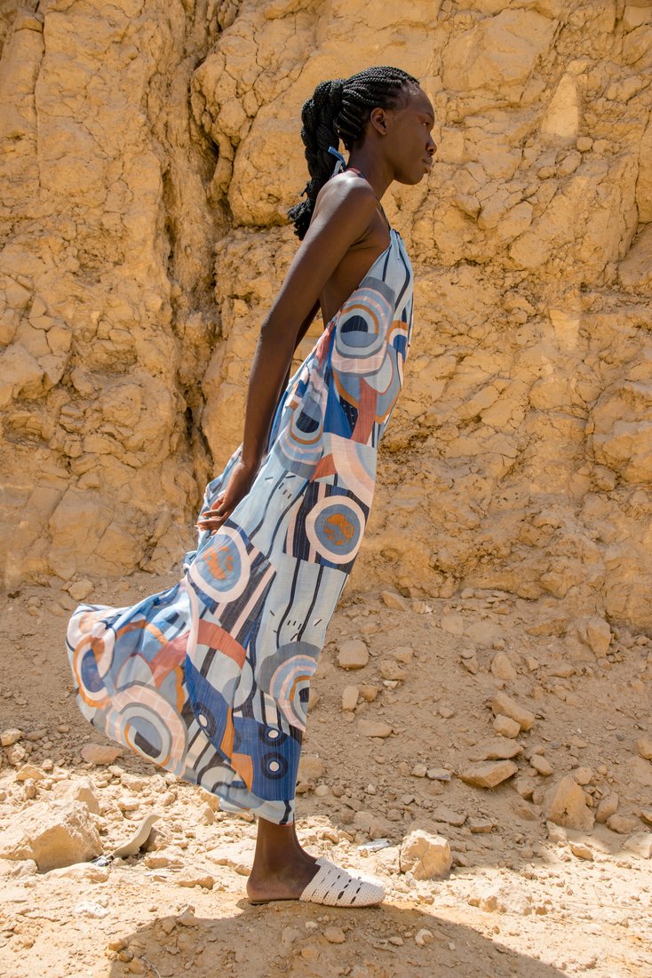 BLUE HALTER DRESS