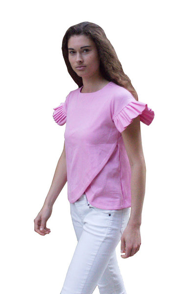 Ruffle Pink Vibrant Top (Made From Bemberg ) - ShopAuthentique