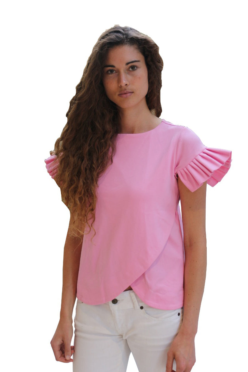 Ruffle Pink Vibrant Top (Made From Bemberg ) - ShopAuthentique