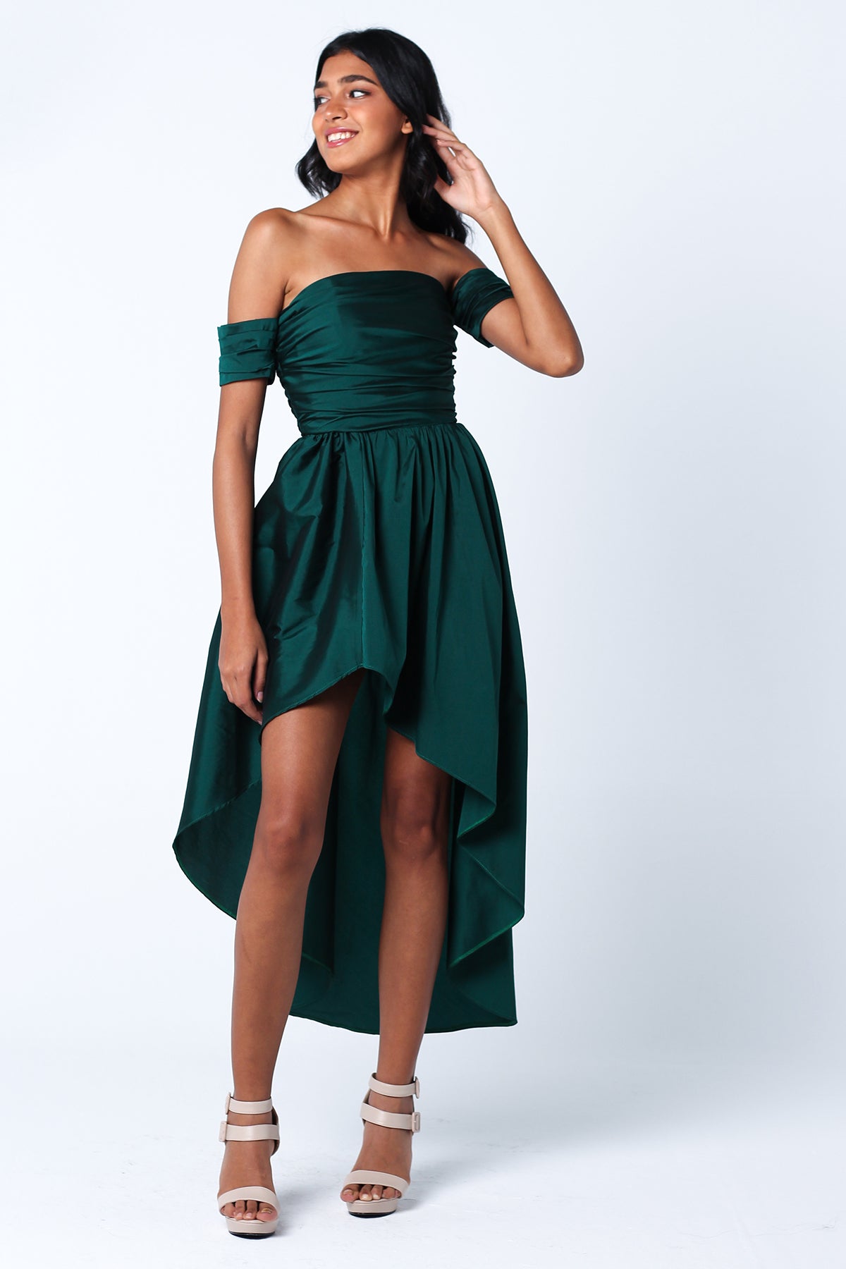 Emerald Silk Taffeta Flowy Dress - ShopAuthentique