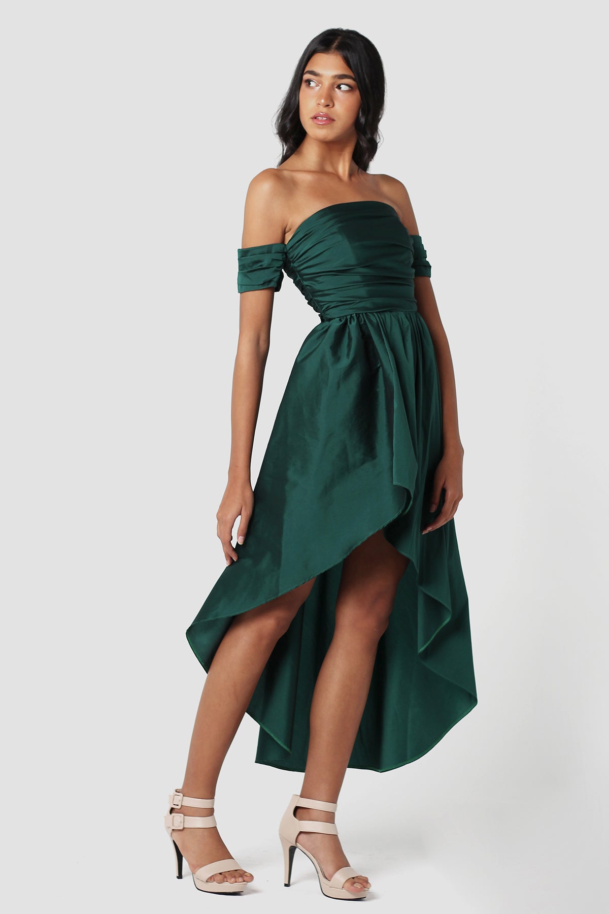 Emerald Silk Taffeta Flowy Dress - ShopAuthentique