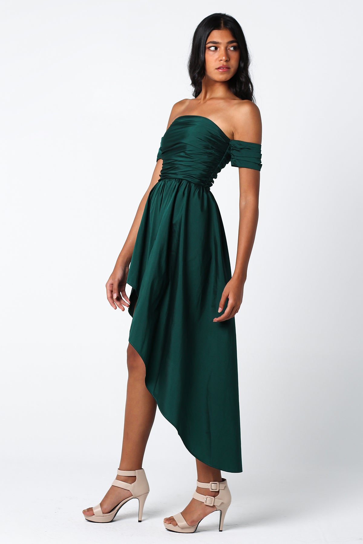 Emerald Silk Taffeta Flowy Dress - ShopAuthentique