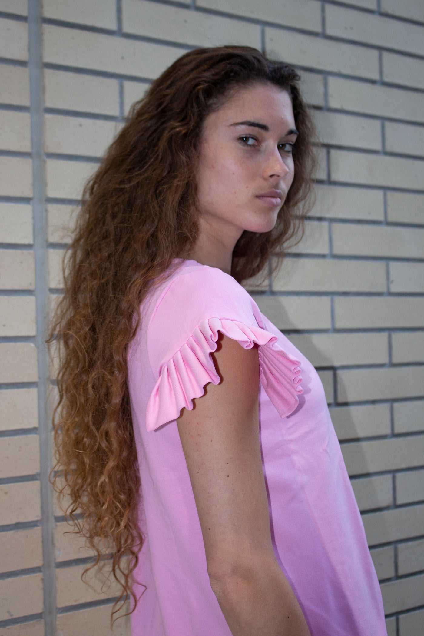 Ruffle Pink Vibrant Top (Made From Bemberg ) - ShopAuthentique