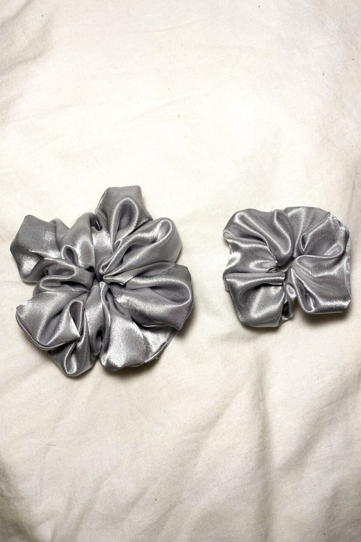 Silver Satin Scrunchie