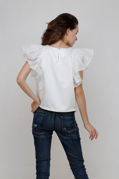 IVORY STRIPED ORGANZA SUPER RUFFLE TOP - ShopAuthentique