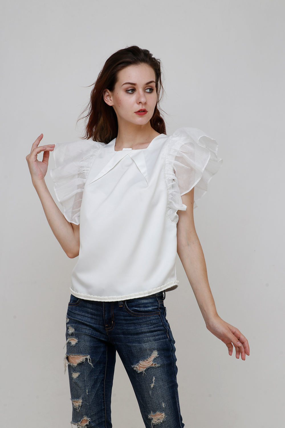 IVORY STRIPED ORGANZA SUPER RUFFLE TOP - ShopAuthentique