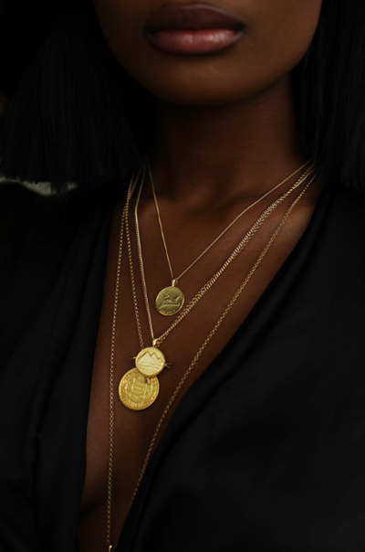 THE ALIGN PYRAMID Coin Necklace & Raw Black Diamonds - ShopAuthentique