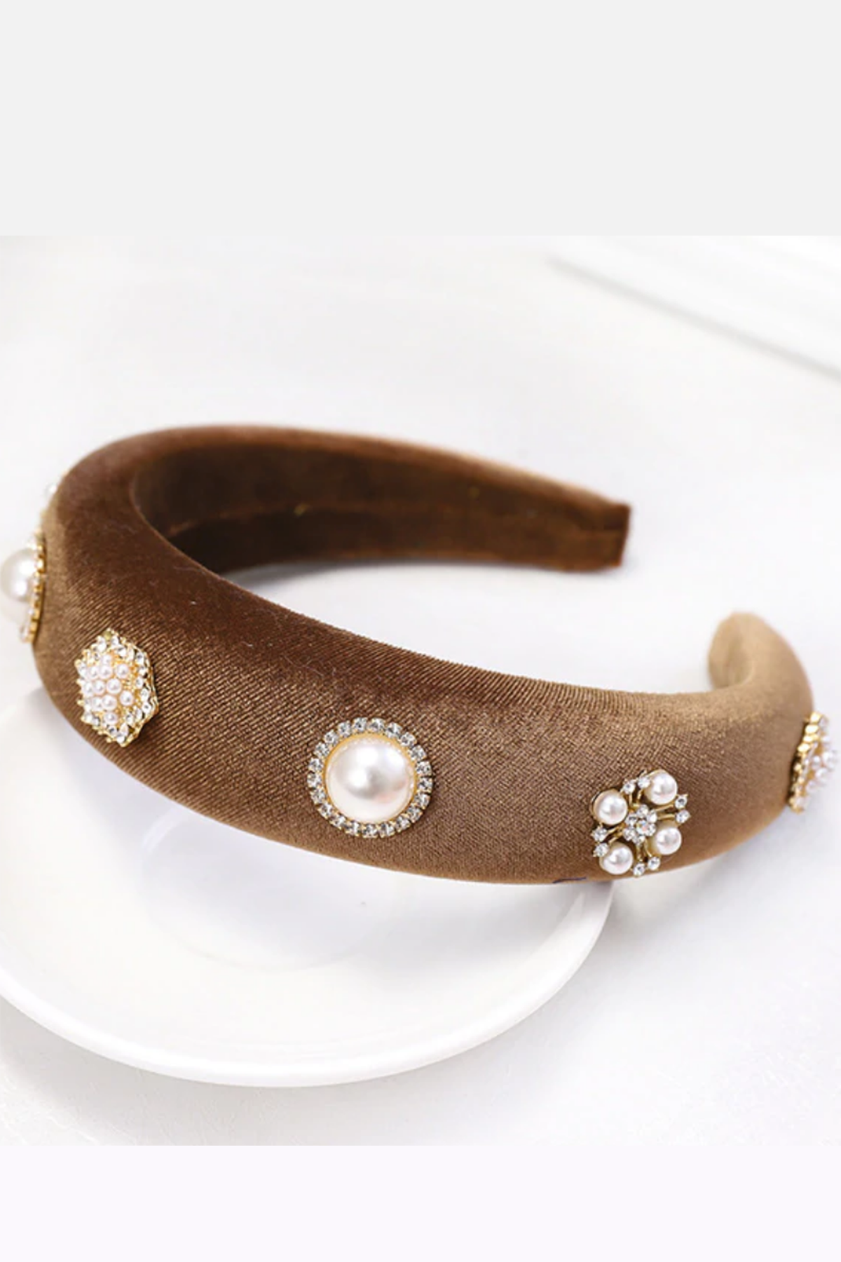 Handmade Velvet Padded Headband Brown - ShopAuthentique